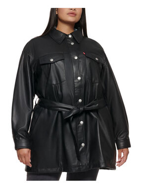 Levi's Plus Size 2X Black Faux Leather Belted Shirt Jacket / Shacket NWT